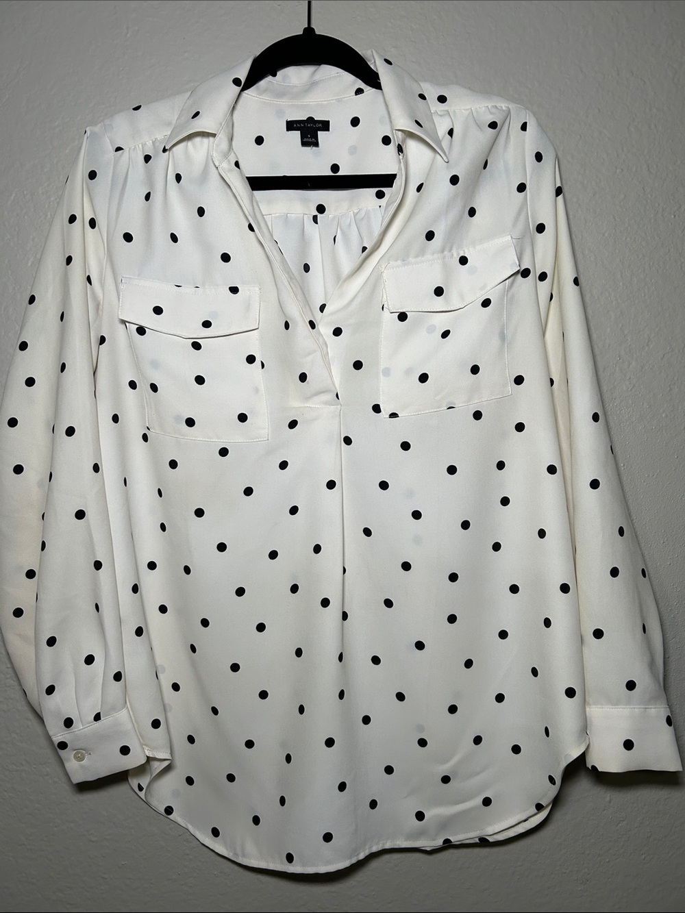 Anne Klein Cream Blouse with Black Polka Dots